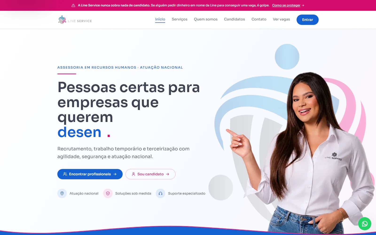 Página Início do projeto Line Service